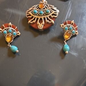 Carolyn Pollack Turquoise and Amber Jewelry Set